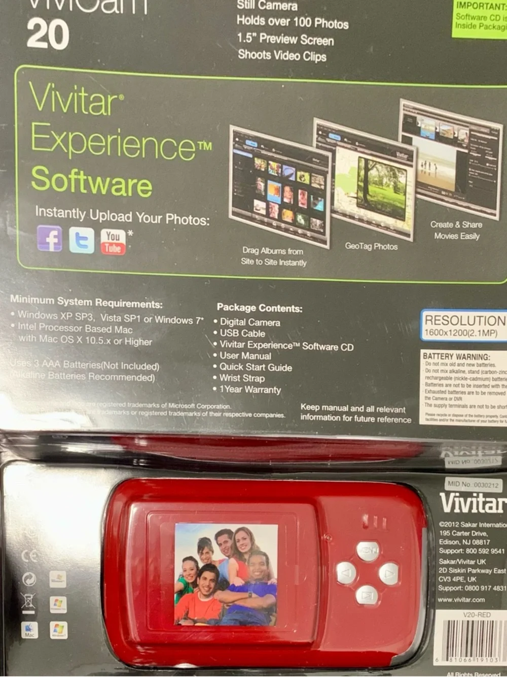Vivitar ViviCam 20 Digital Camera 2.1MP Red NEW Sealed